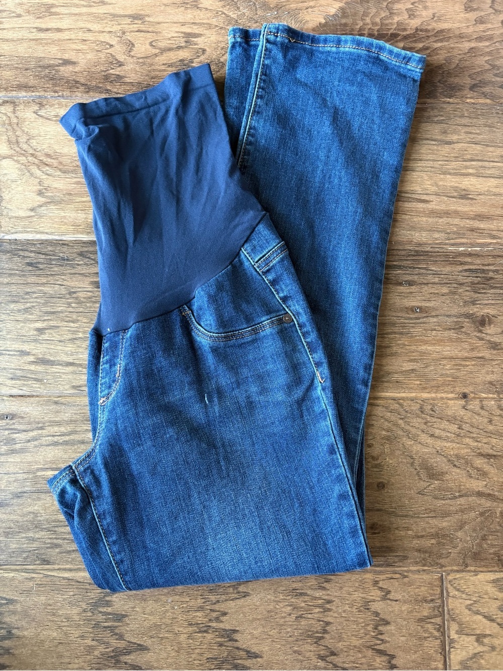 Indigo Blue Women's Straight Leg Jeans with Navy Maternity Panel - petite Medium
